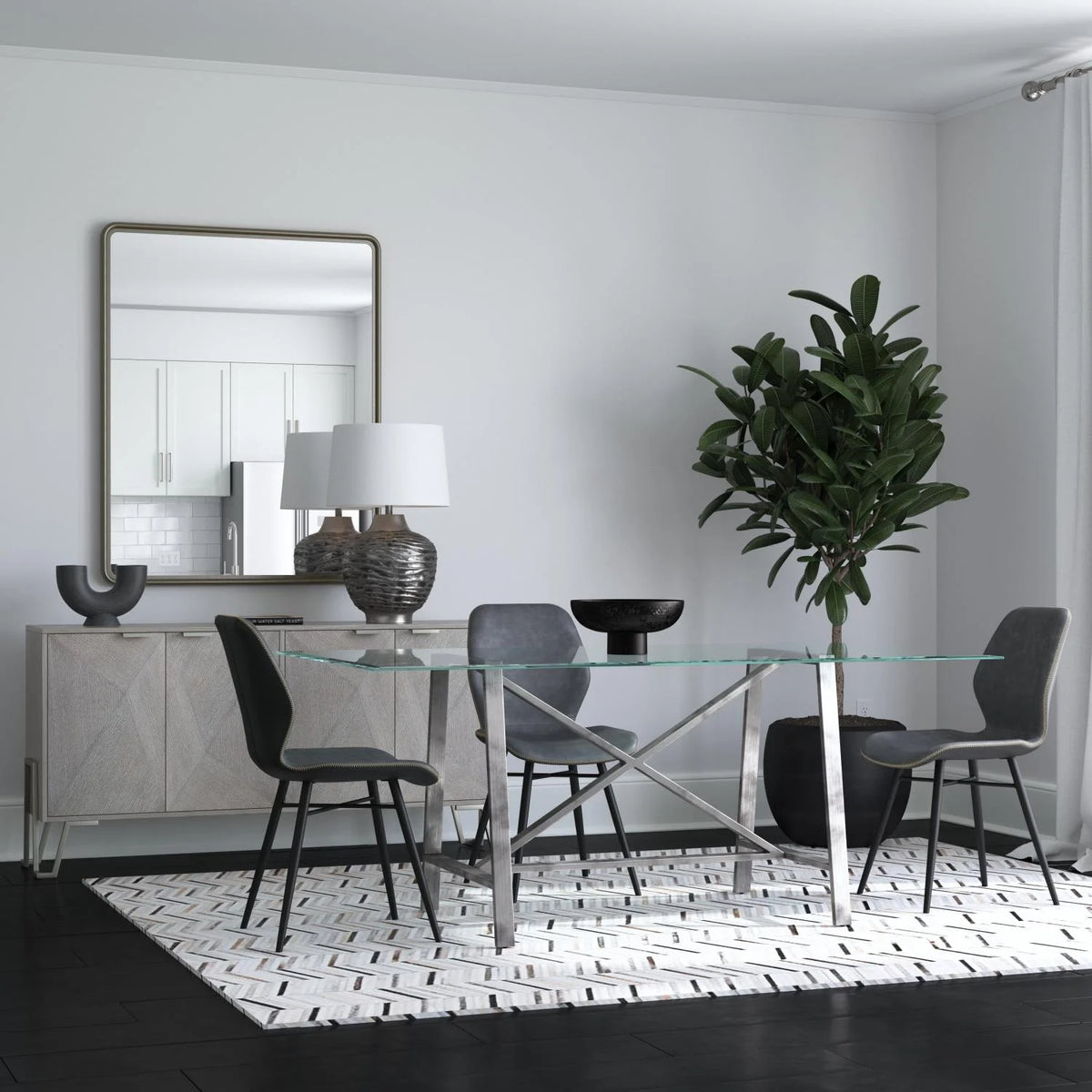 Rectangular Metal & Glass Dining Table in Pewter X641919