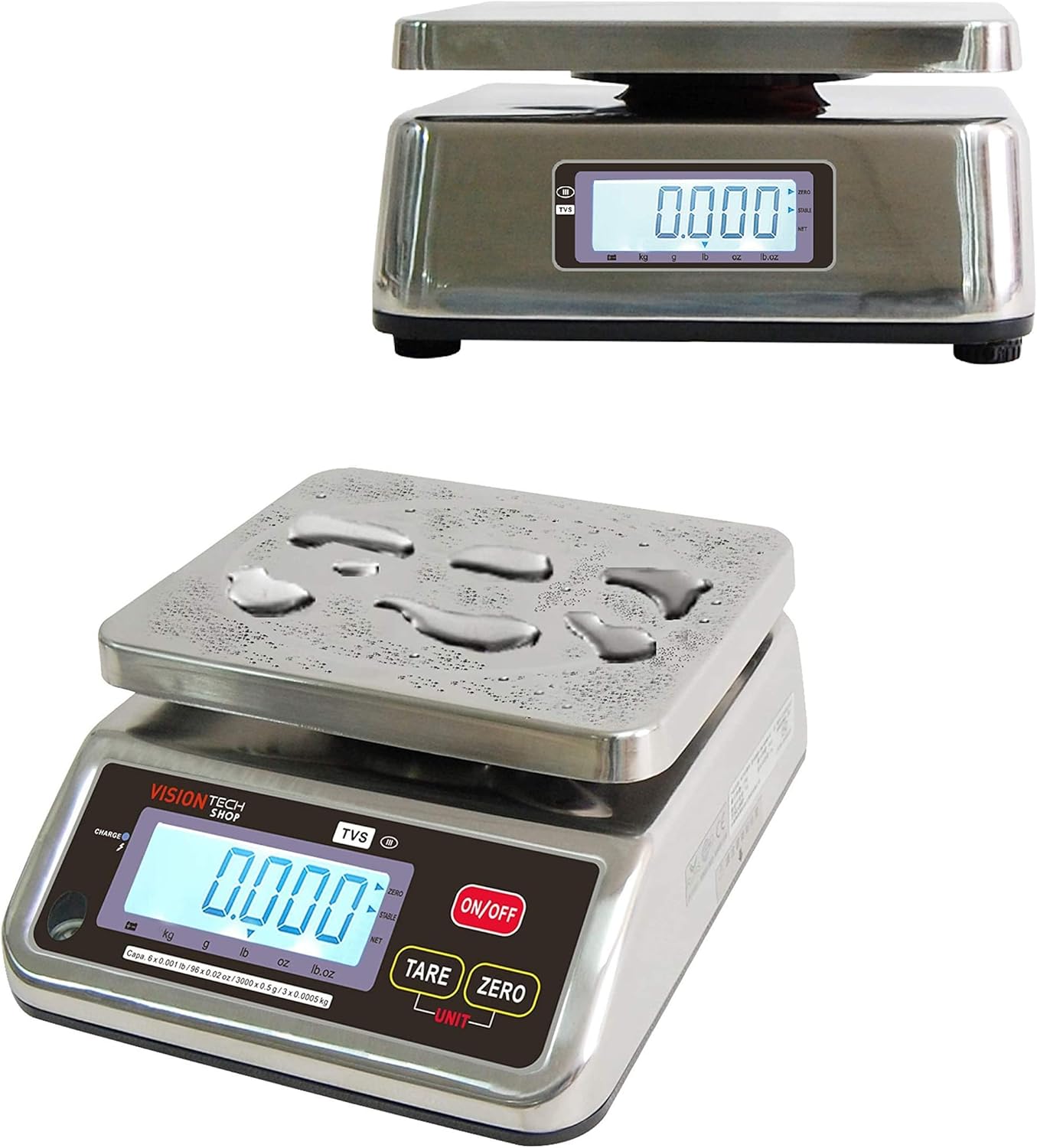 Stainless Steel Washdown Scale, 6lb Capacity, 0.001lb Readability, Dual Display A74993