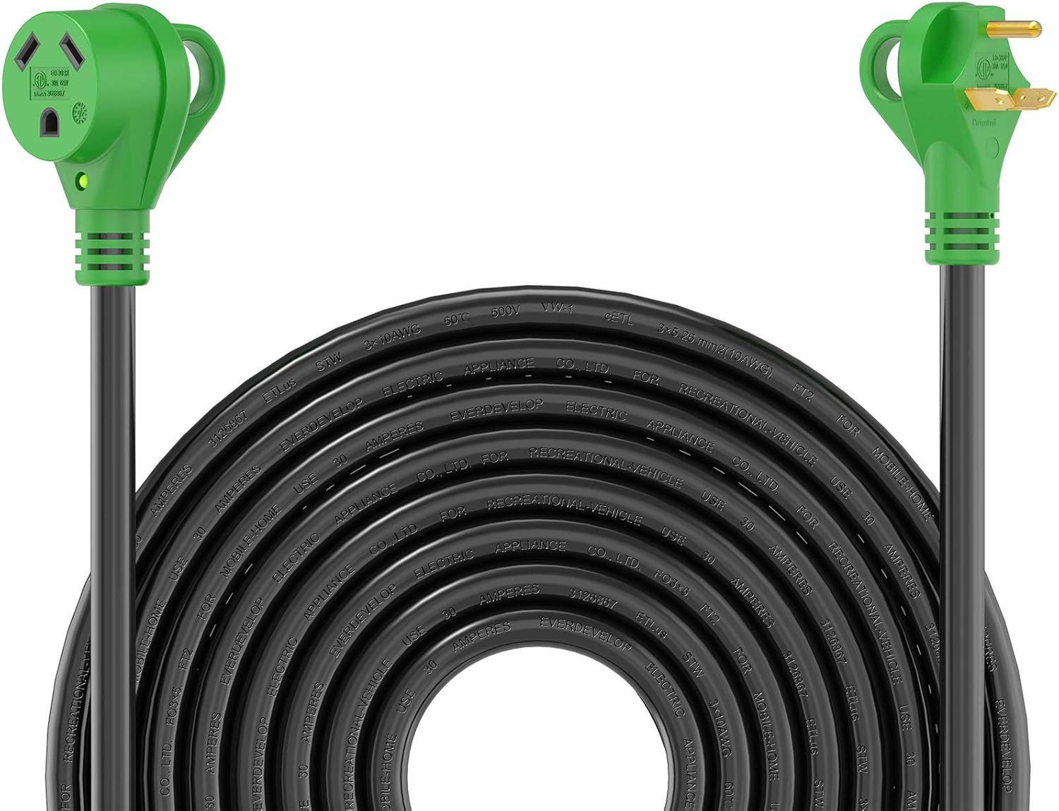 30 Amp 50 Feet RV Power Extension Cord with LED Power Indicator and Cord Organizer I1908