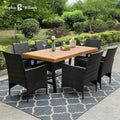 6 Pieces Patio Dining Set with PE Rattan Chairs, Cushions, Rectangle Acacia Wood Table and Bench Z1548