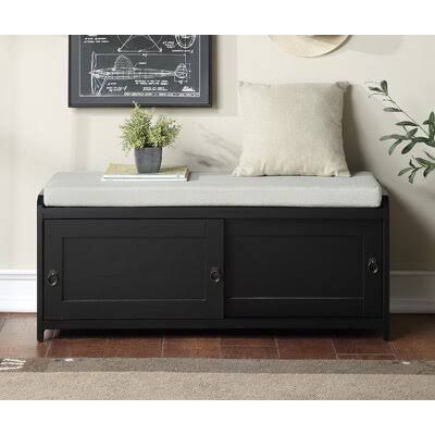 Black Wood Storage Bench with 2 Cabinets U206093