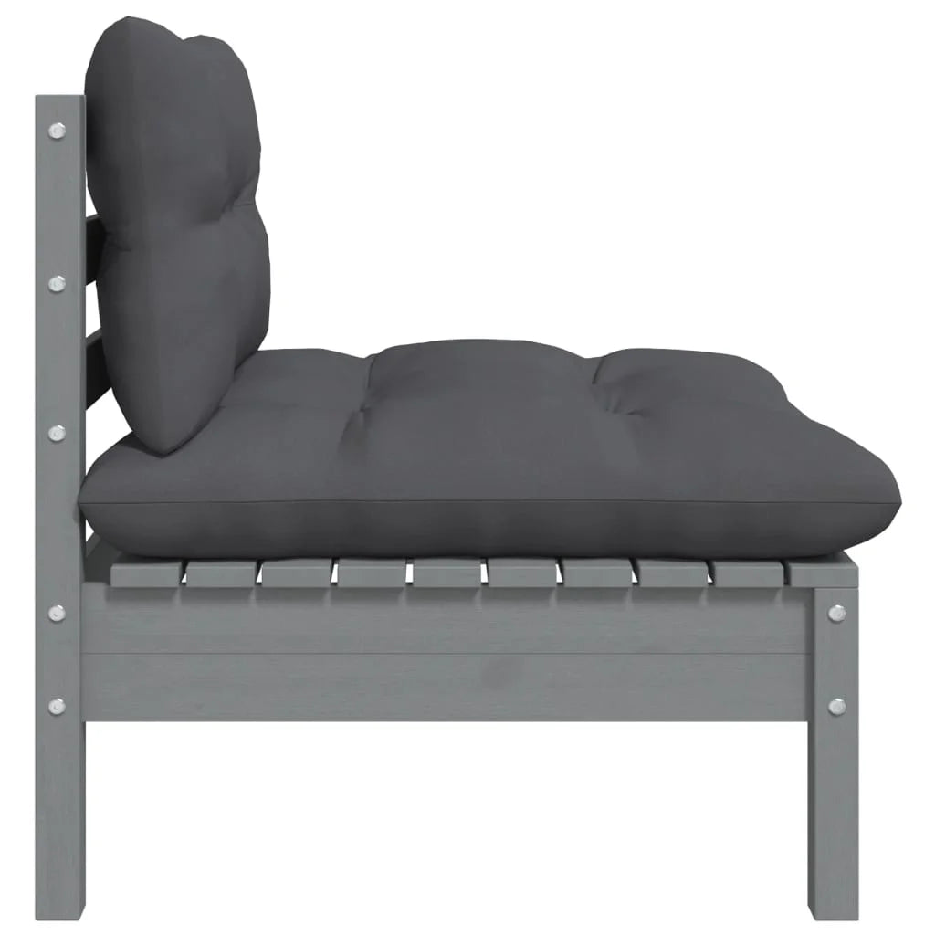 Gray Solid Pinewood Patio Sofa with Anthracite Cushions S598917