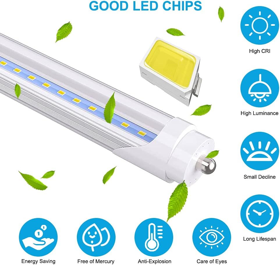 8FT T8 44W 6000K Cool White Clear Cover Led Shop Light (Pack of 12) V25763
