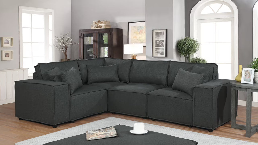 Modular Sectional Sofa with Ottoman in Dark Gray Linen K2833
