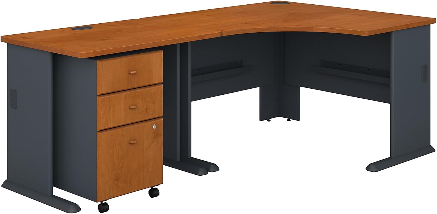 Corner Desk with Mobile File Cabinet in Pewter and White T9218