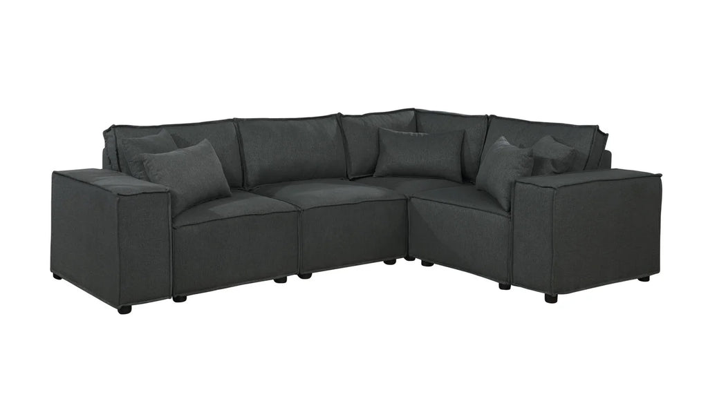 Modular Sectional Sofa with Ottoman in Dark Gray Linen K2833