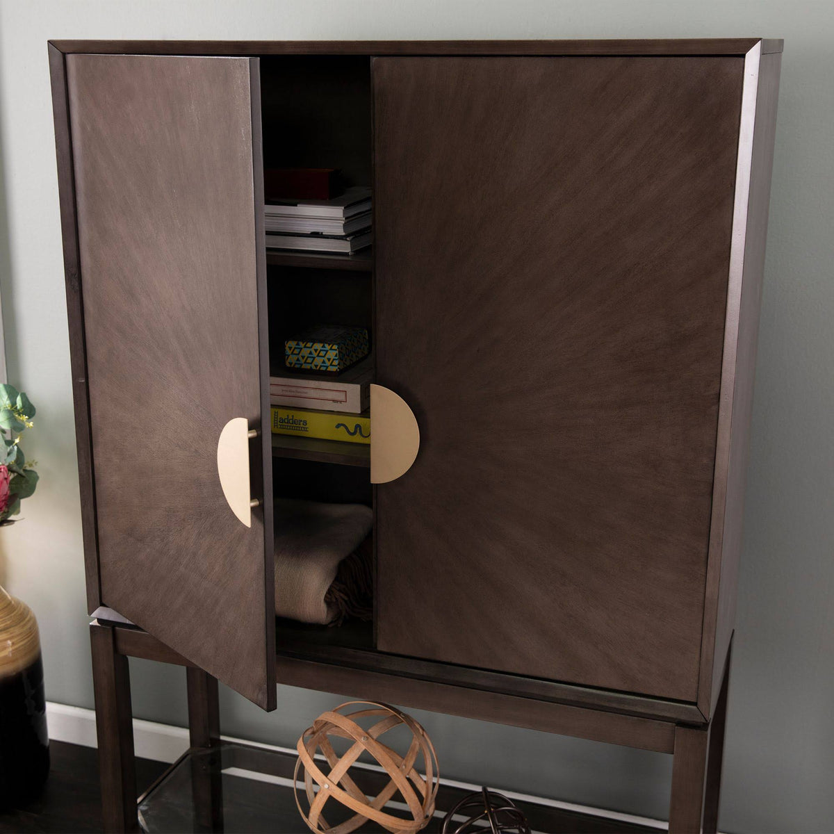 Brown and Beige 2-Door Storage Bar Cabinet H661