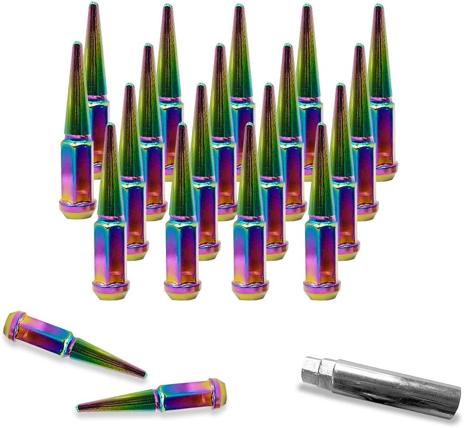 20PCs 9/16-18 Spike Purple Solid Steel Lug Nuts 4.5 INCHES Tall with Key Pack of 2 Q652900