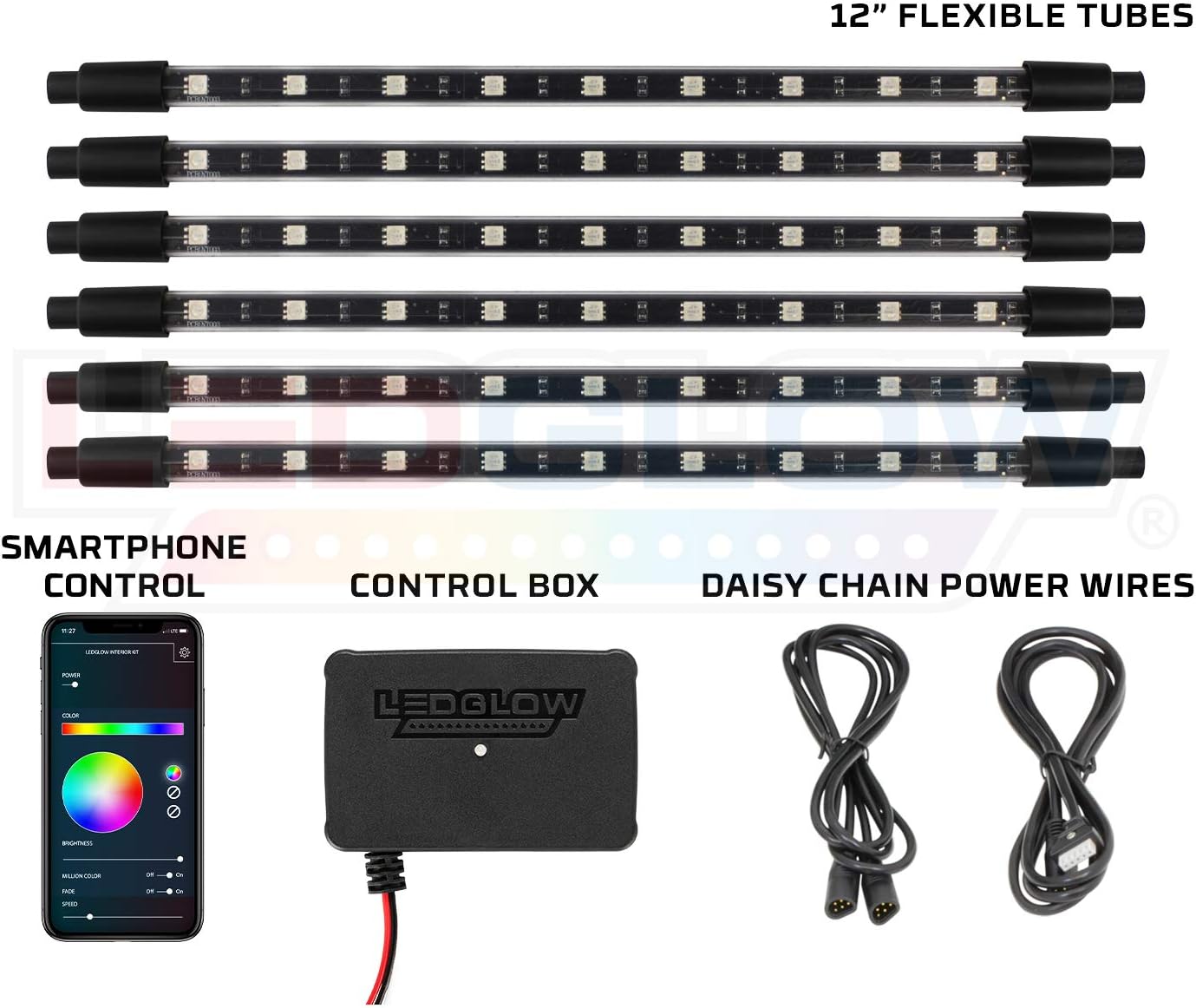 6pc Bluetooth Multi-Color LED Interior Footwell Underdash Neon Lighting Kit O926
