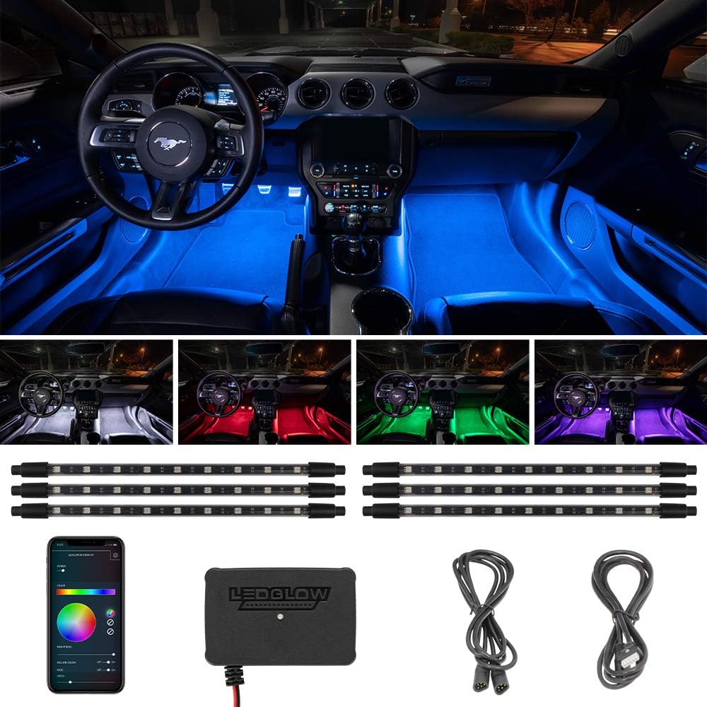 6pc Bluetooth Multi-Color LED Interior Footwell Underdash Neon Lighting Kit O926