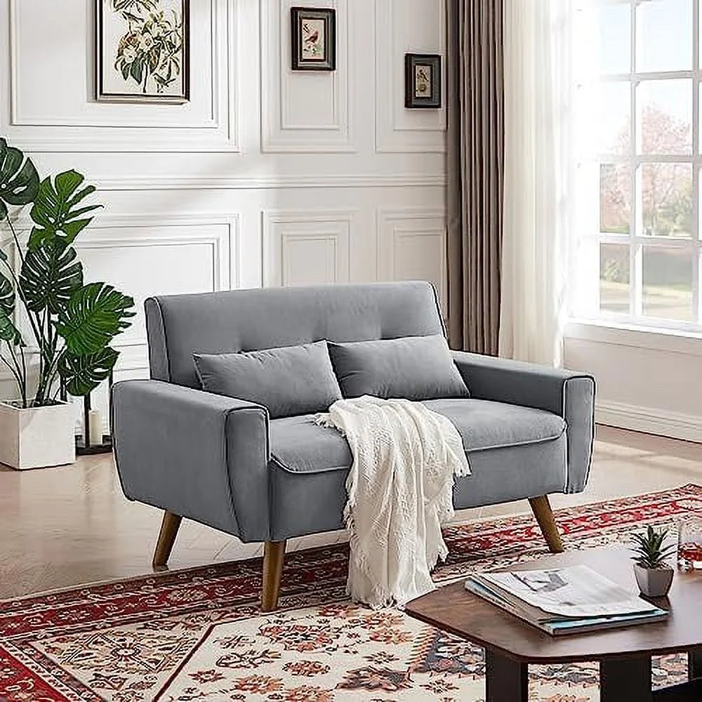 Light Grey 2 Seat Tufted Loveseat Sofa with Throw Pillows S87796