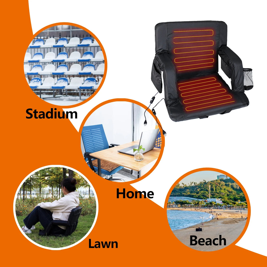 Double Heated Stadium Seat with Back Support, 21" Extra Wide Folded Bleacher Chair F370