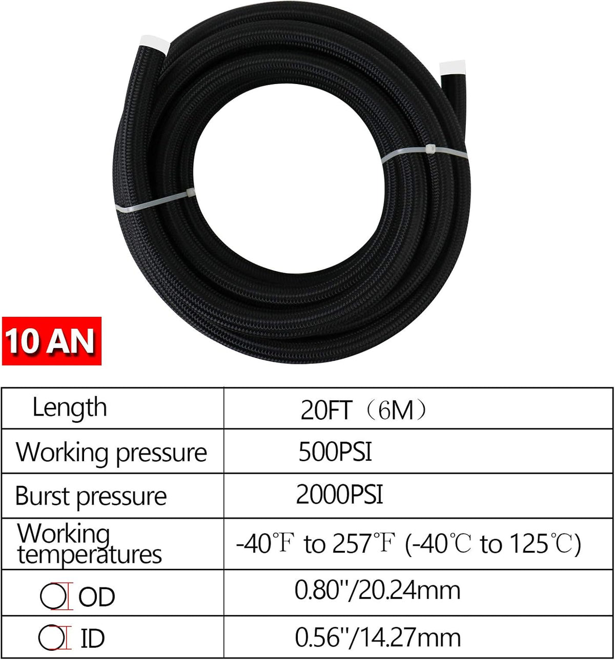 5/8" 10AN 20FT Nylon Stainless Steel Braided Fuel Line Kit M810026