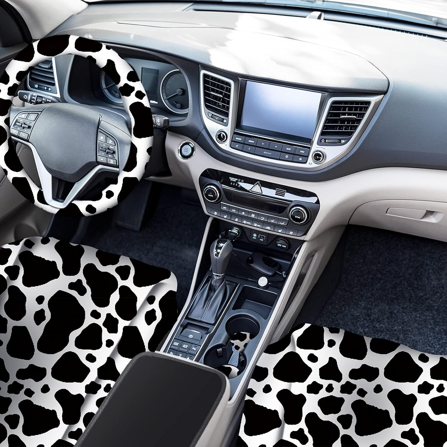 15 Pieces Cow Print Car Seat Covers Full Set B650