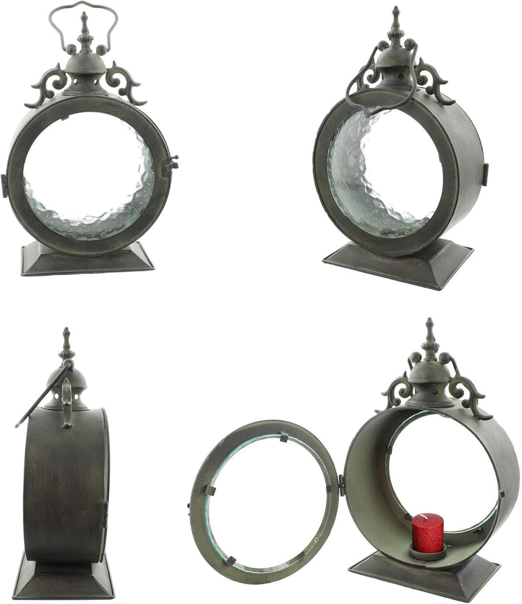 Metal Round Hanging Candle Lantern with Curved Glass Insert B5700