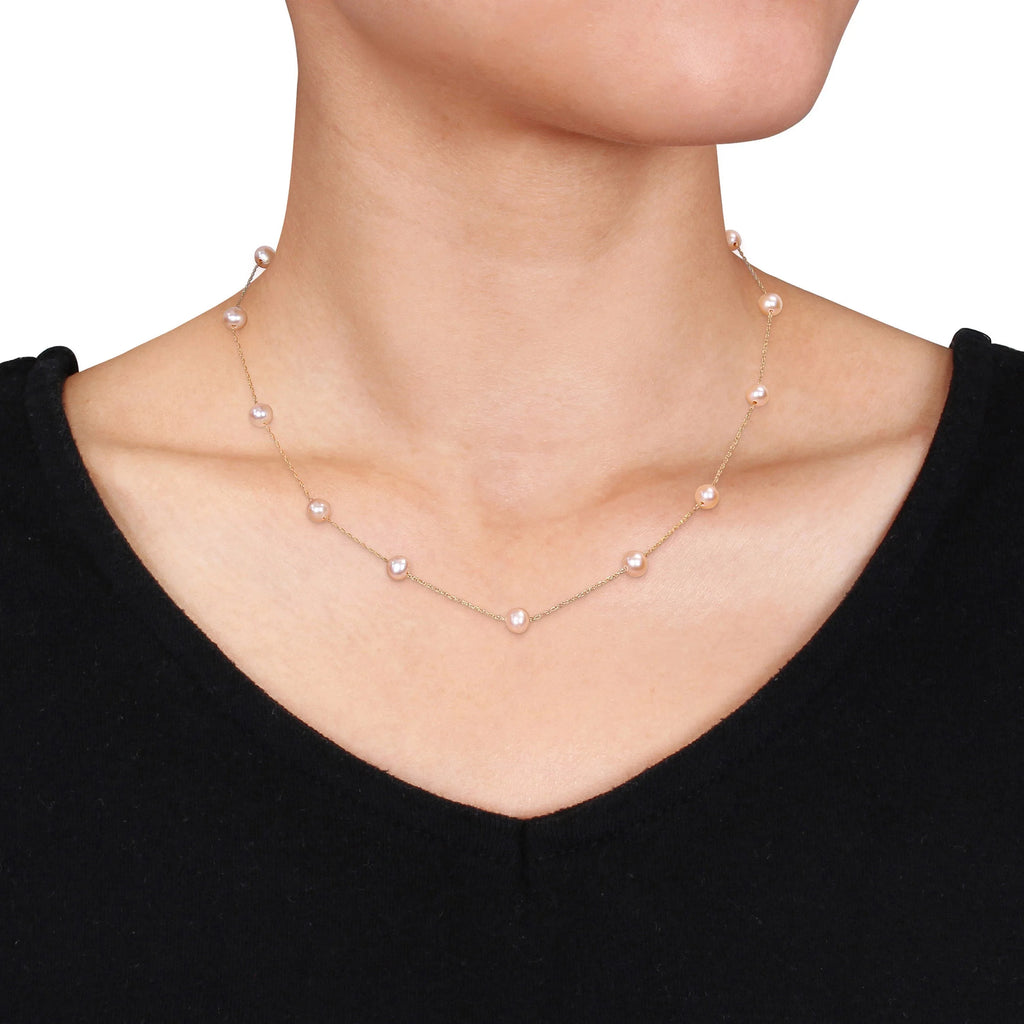 Pink Cultured Freshwater Pearl 14kt Yellow Gold Necklace E669