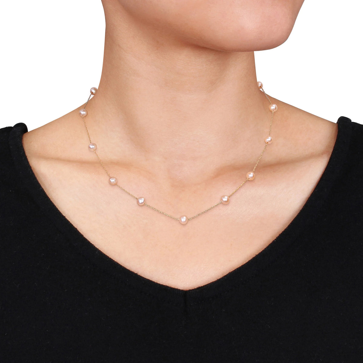 Pink Cultured Freshwater Pearl 14kt Yellow Gold Necklace E669
