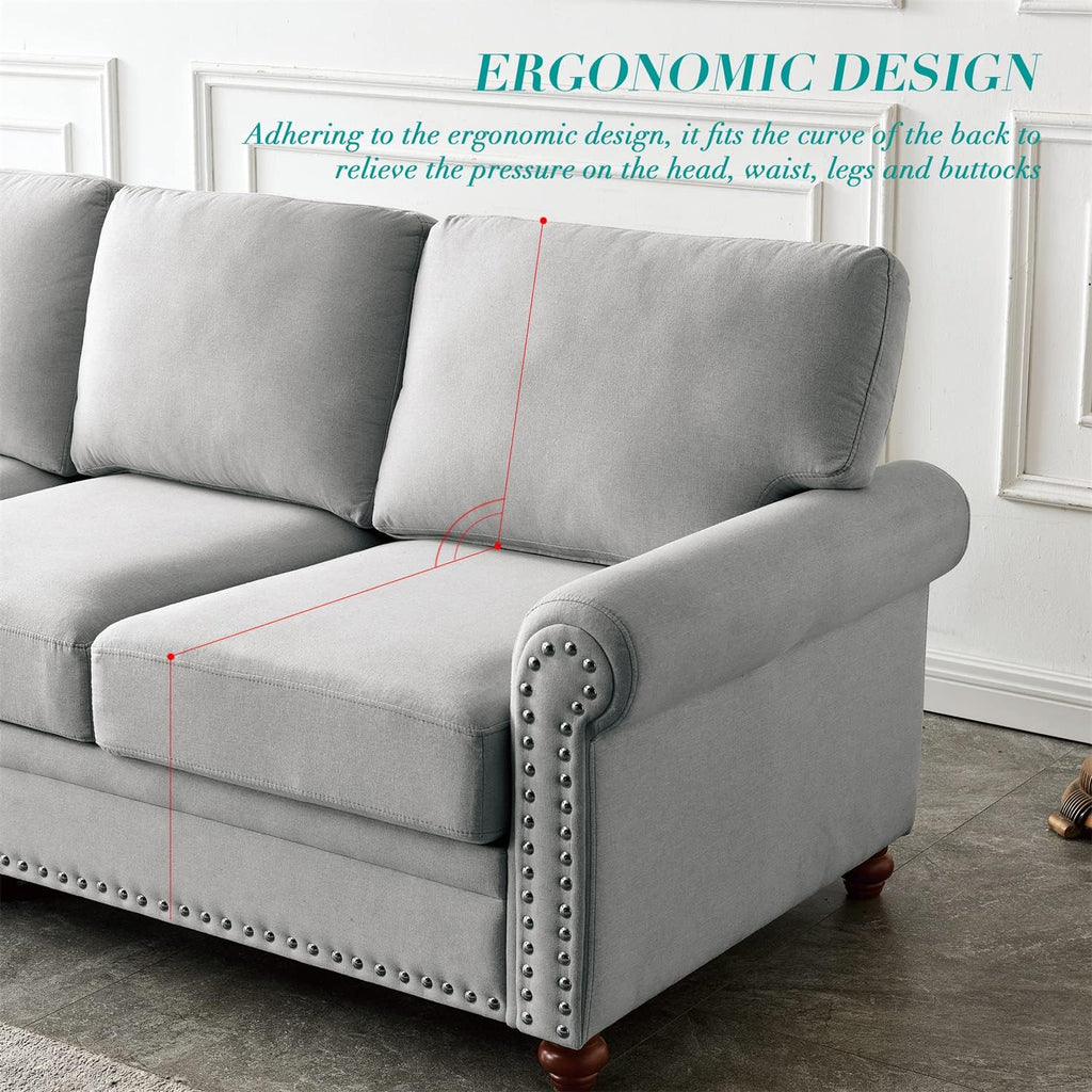 Grey Fabric Upholstered Sofa with Storage and Solid Wood Legs X599