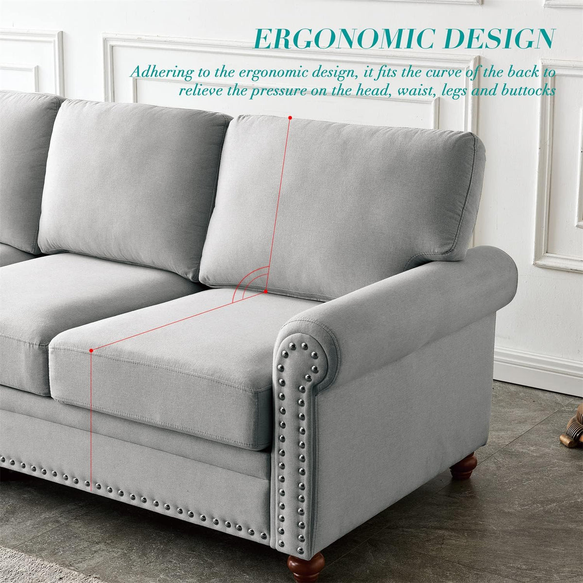 Grey Fabric Upholstered Sofa with Storage and Solid Wood Legs X599