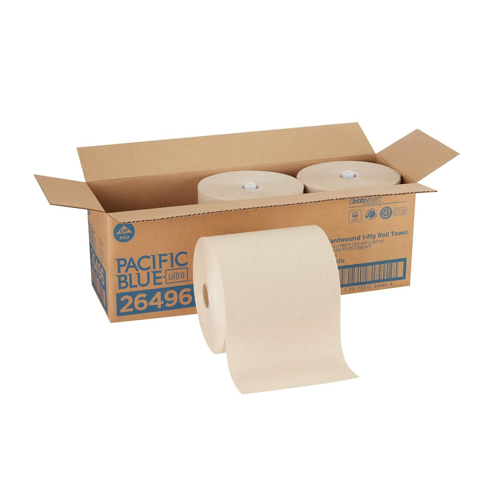White 8” High-Capacity Recycled Paper Towel Rolls, 1,150 Linear Feet Per Roll, 3 Rolls Per Case Pack of 2 E396960