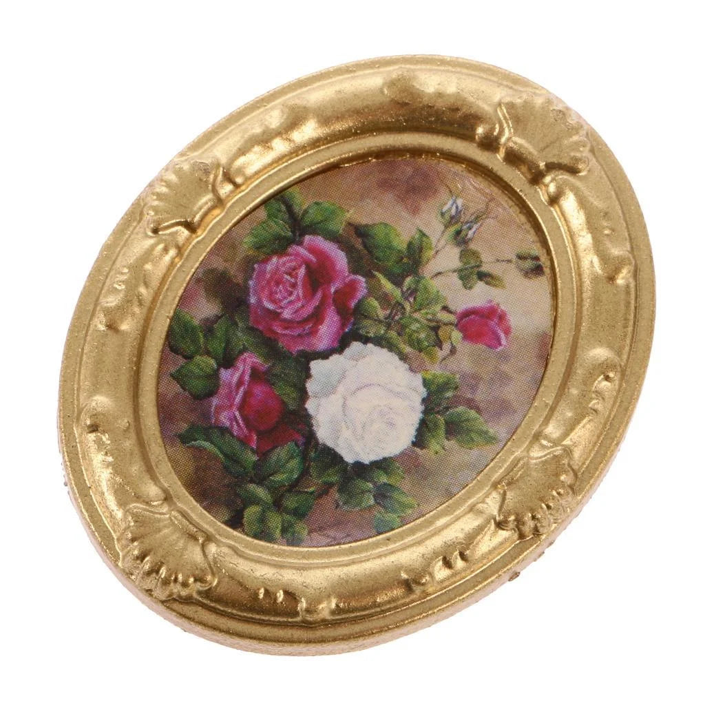 Vintage Mini Metal Dollhouse Decor Furniture Flower Picture Photo C9138