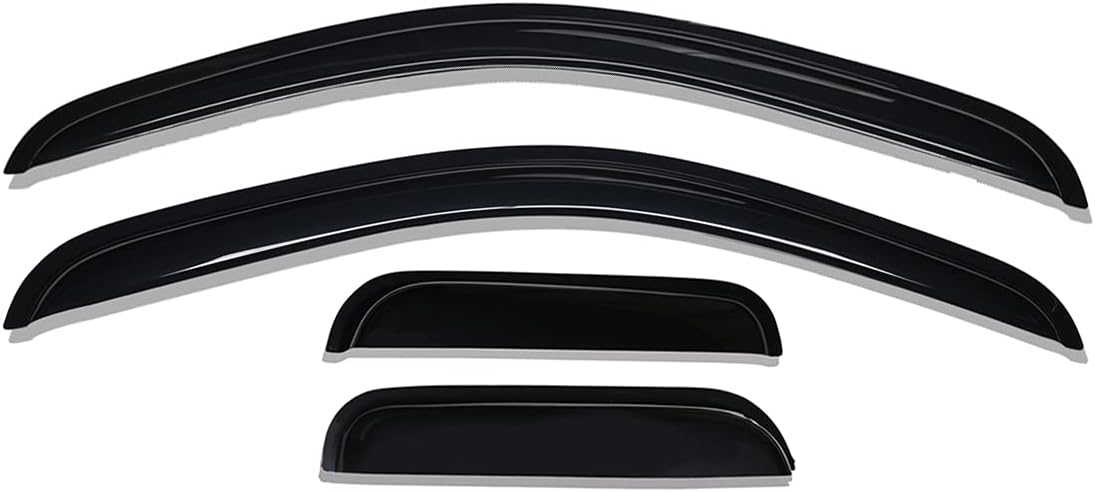 Tape-on Side Window Visor Deflector Rain Guard, Dark Smoke Shatterproof, 4 PCS Set T377