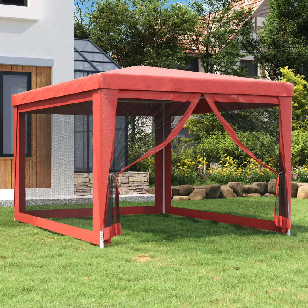 Party Tent with 4 Mesh Sidewalls Red 9.8'x13.1' HDPE J344