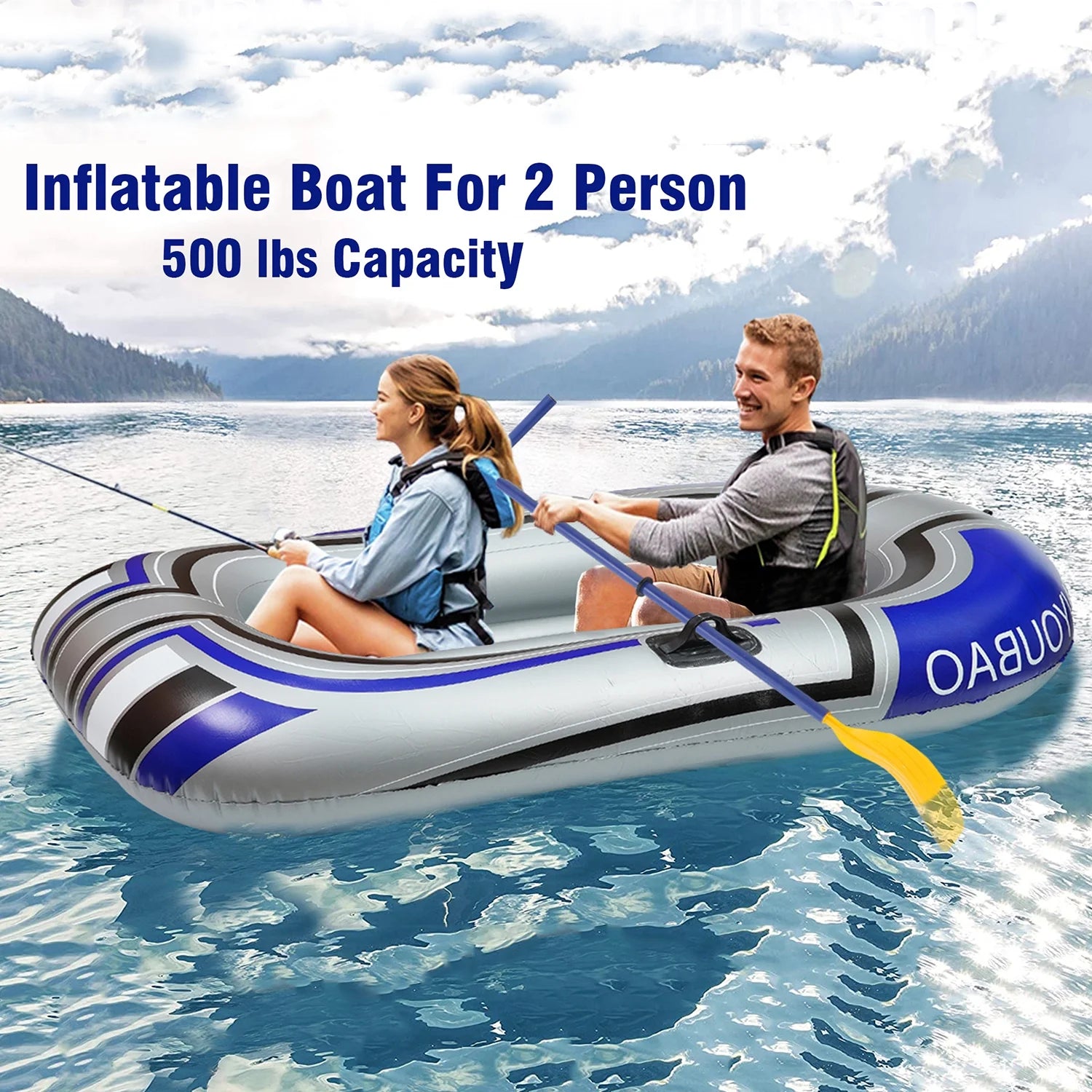 2 Person 74 inch Inflatable Fishing Boat with 2 Oars and Pump C91101