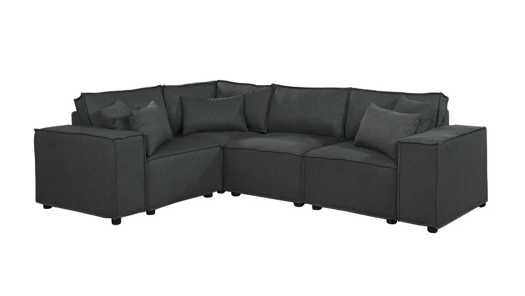 Modular Sectional Sofa with Ottoman in Dark Gray Linen K2833