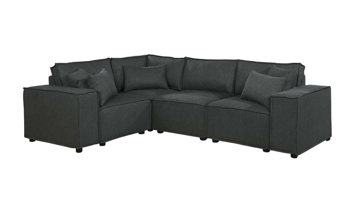 Modular Sectional Sofa with Ottoman in Dark Gray Linen K2833