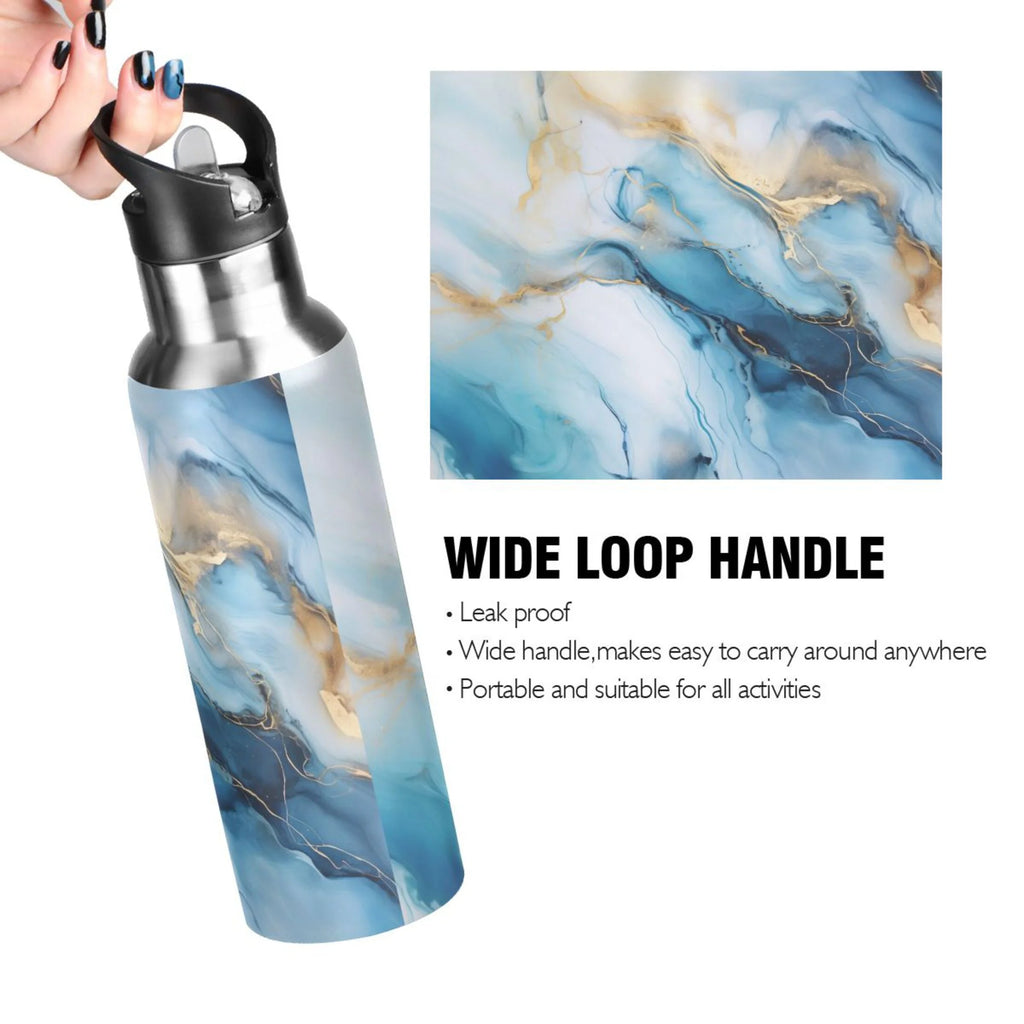 Blue Marble Stainless Steel Insulated Water Bottle with Straw Lid B70560