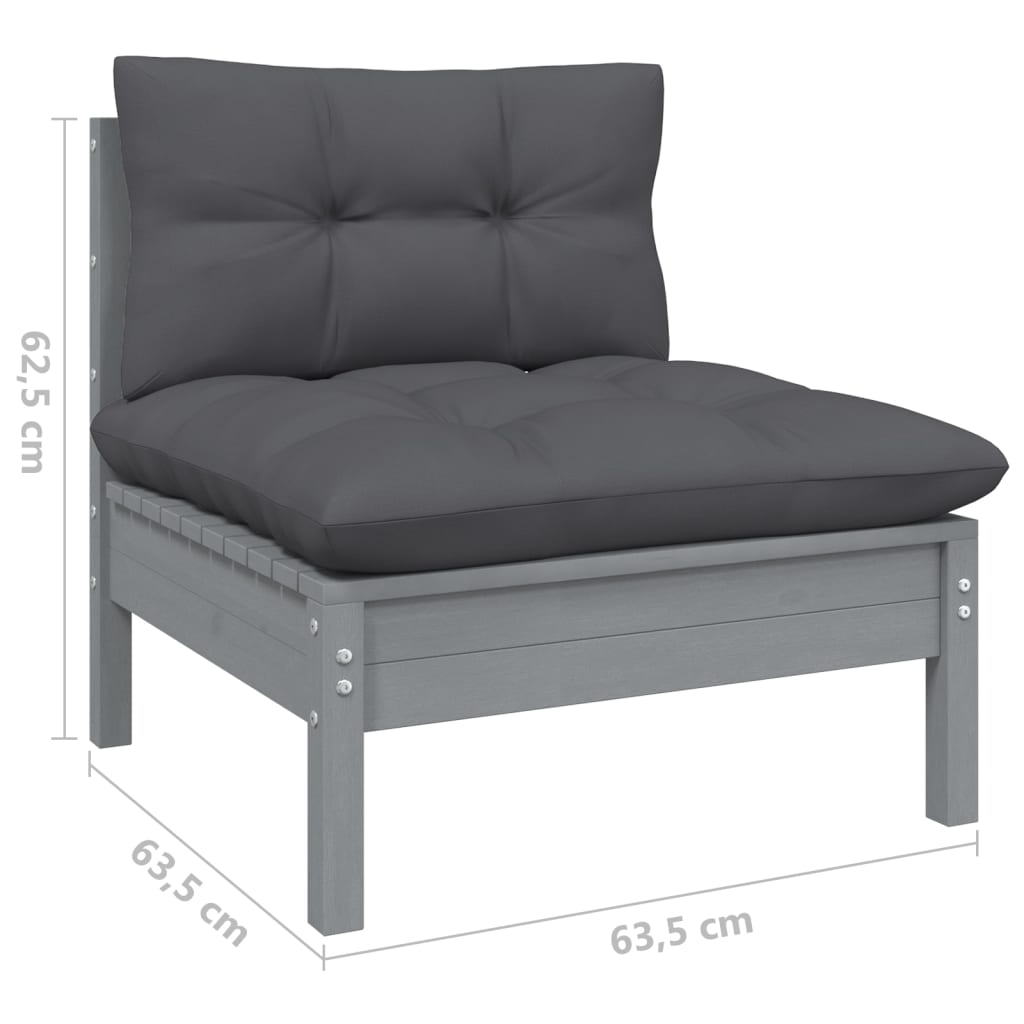 Gray Solid Pinewood Patio Sofa with Anthracite Cushions S598917