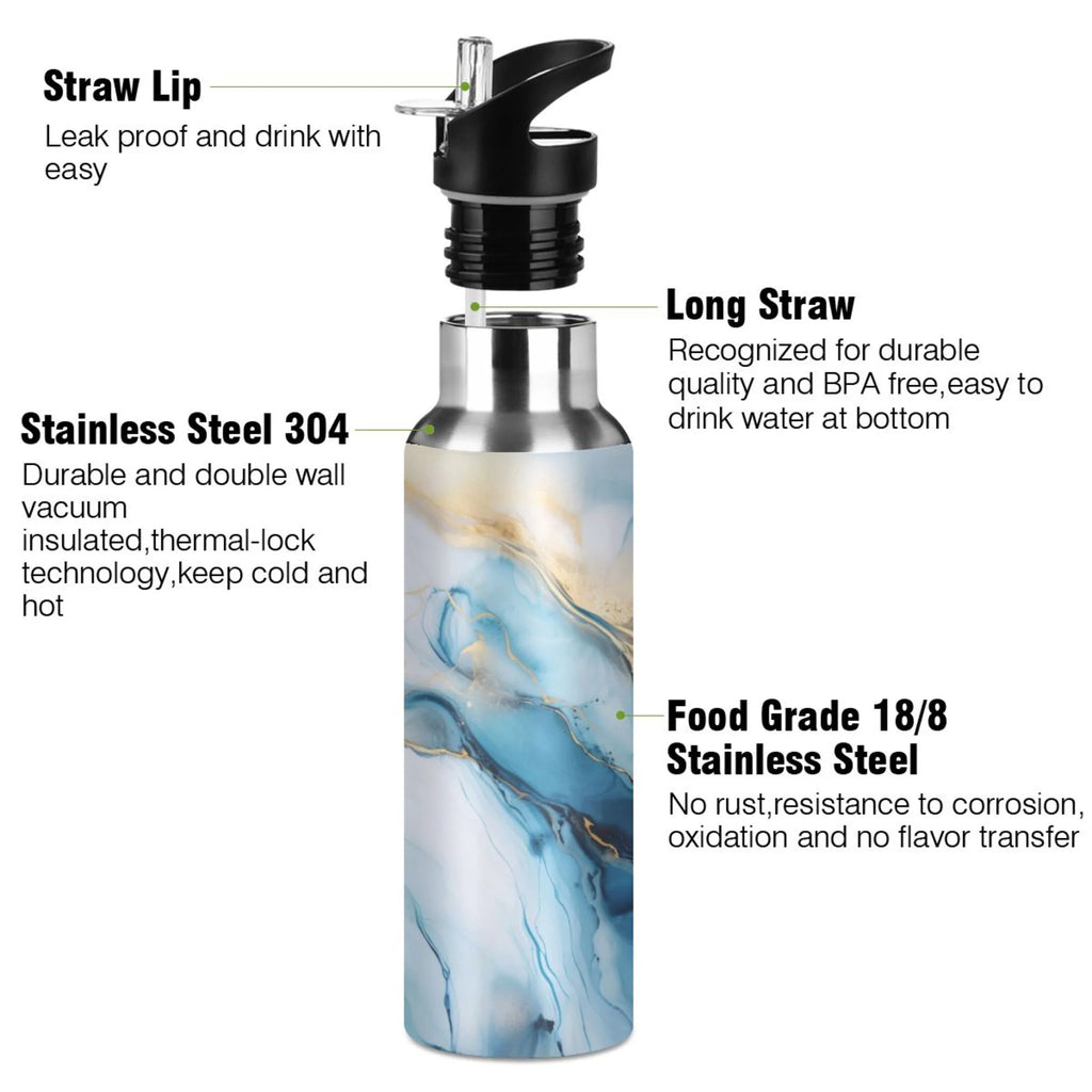 Blue Marble Stainless Steel Insulated Water Bottle with Straw Lid B70560