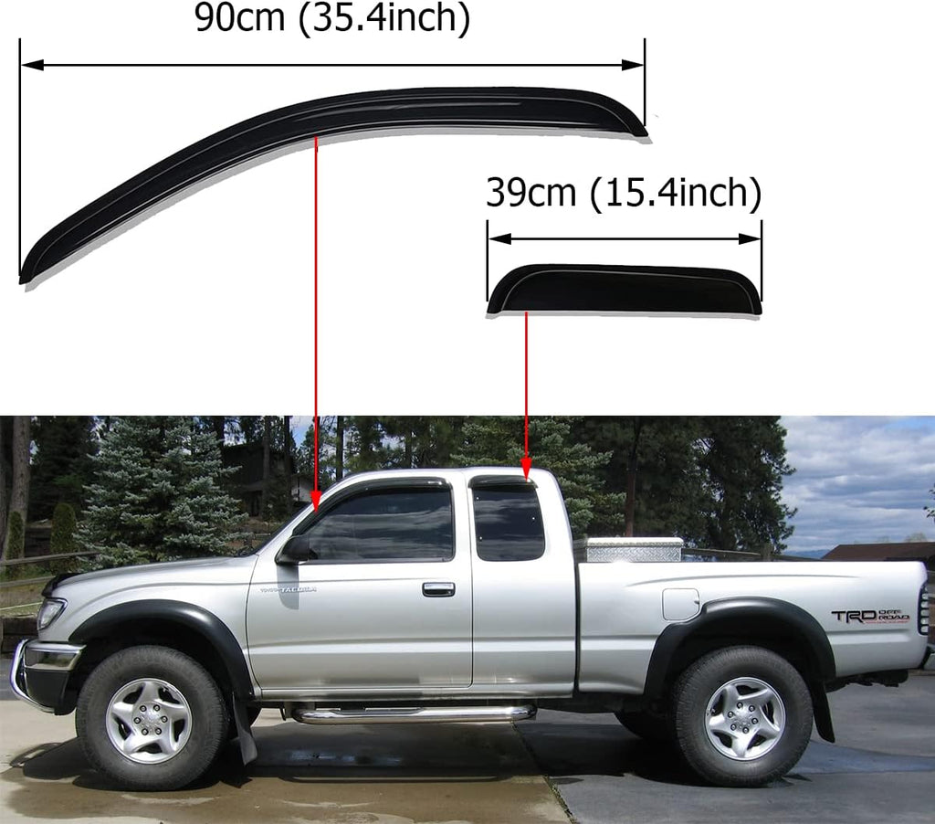 Tape-on Side Window Visor Deflector Rain Guard, Dark Smoke Shatterproof, 4 PCS Set T377