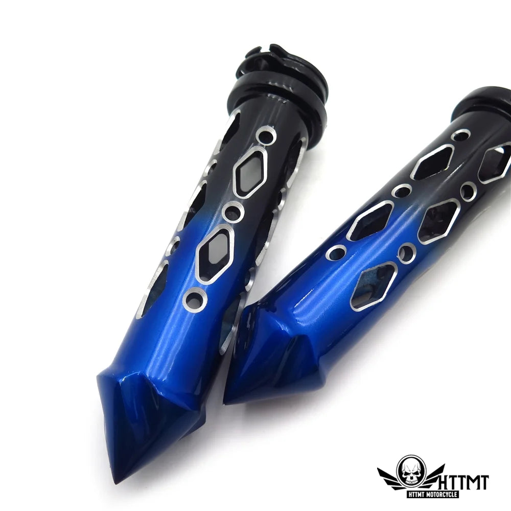 Black Blue Cruiser Motorcycle 22mm 7/8" Spike Hole Hollow-out Hand Grips Handlebar J212689