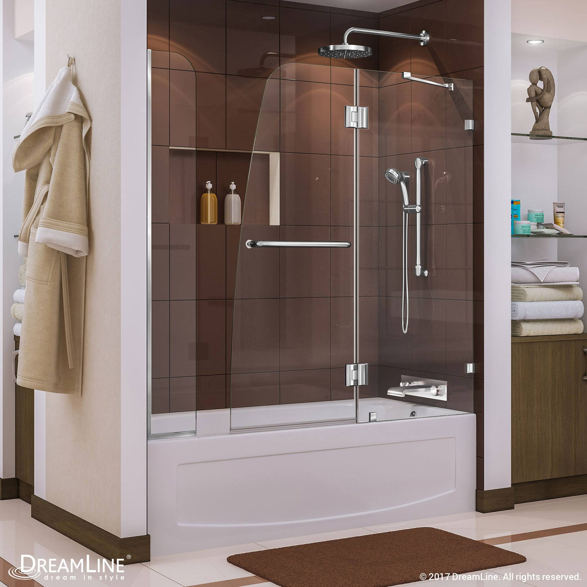 Frameless Hinged Tub Door with Return Panel, Brushed Nickel G68305