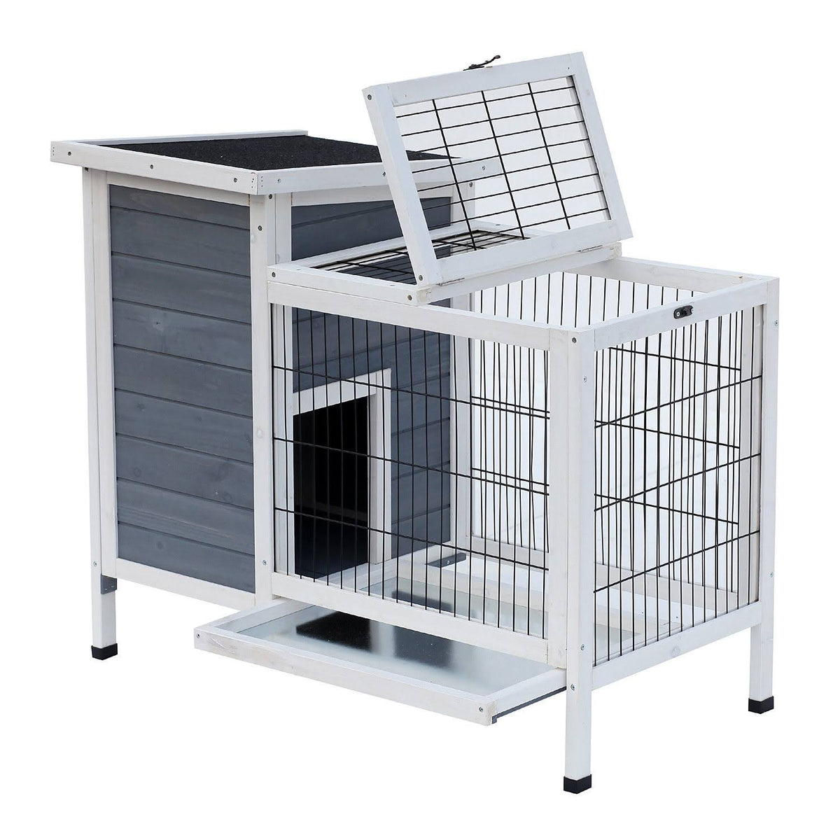 36x22 Raised Outdoor Wooden Rabbit Hutch with Enclosed Run A8651