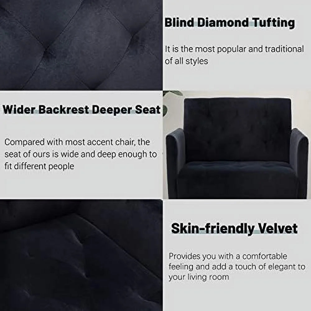 Black Velvet Tufted Accent Chair with Metal Legs X9784