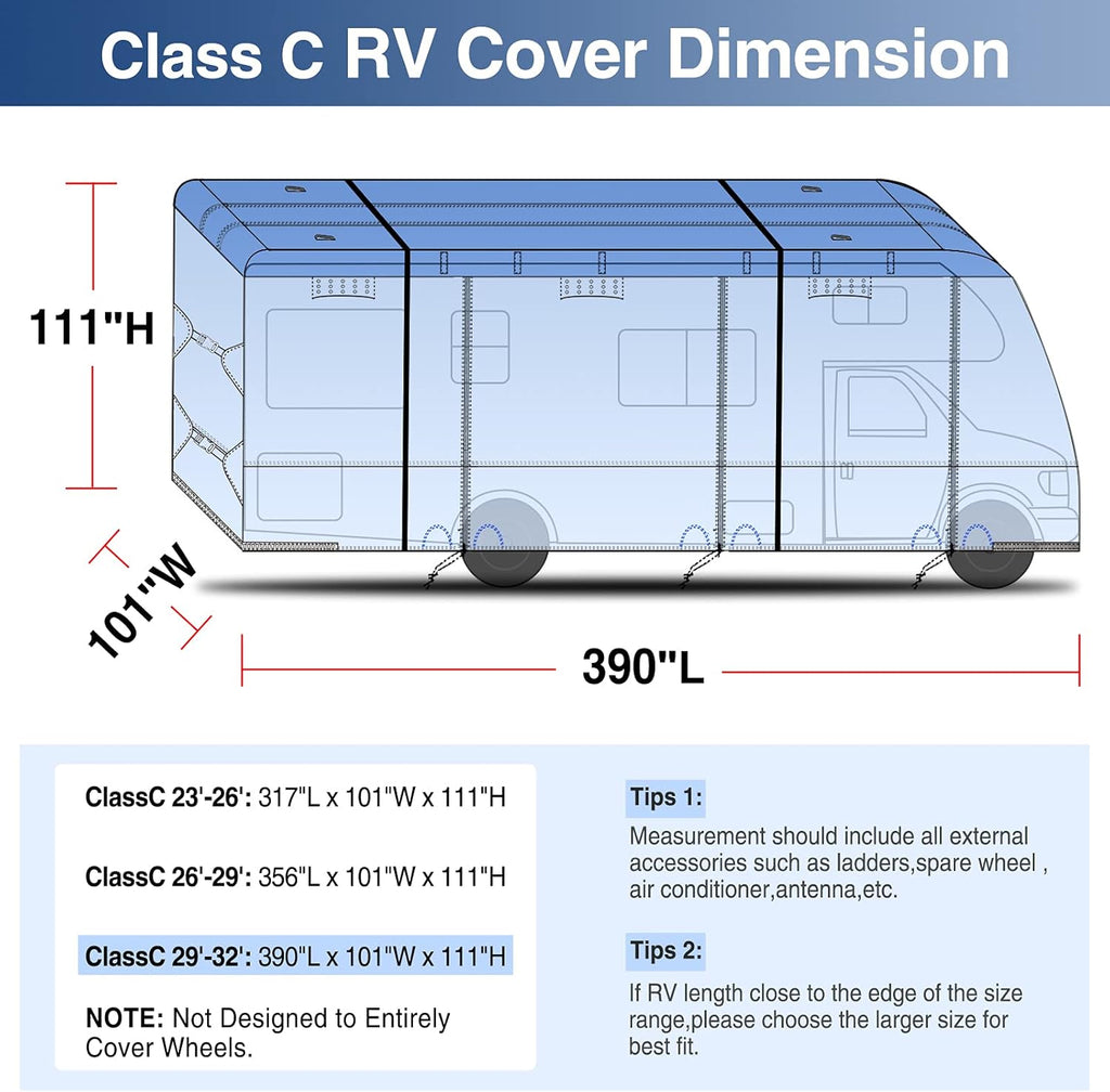 RV Cover for 26' - 29' RV Camper Motorhome with 4 Tire Covers N812