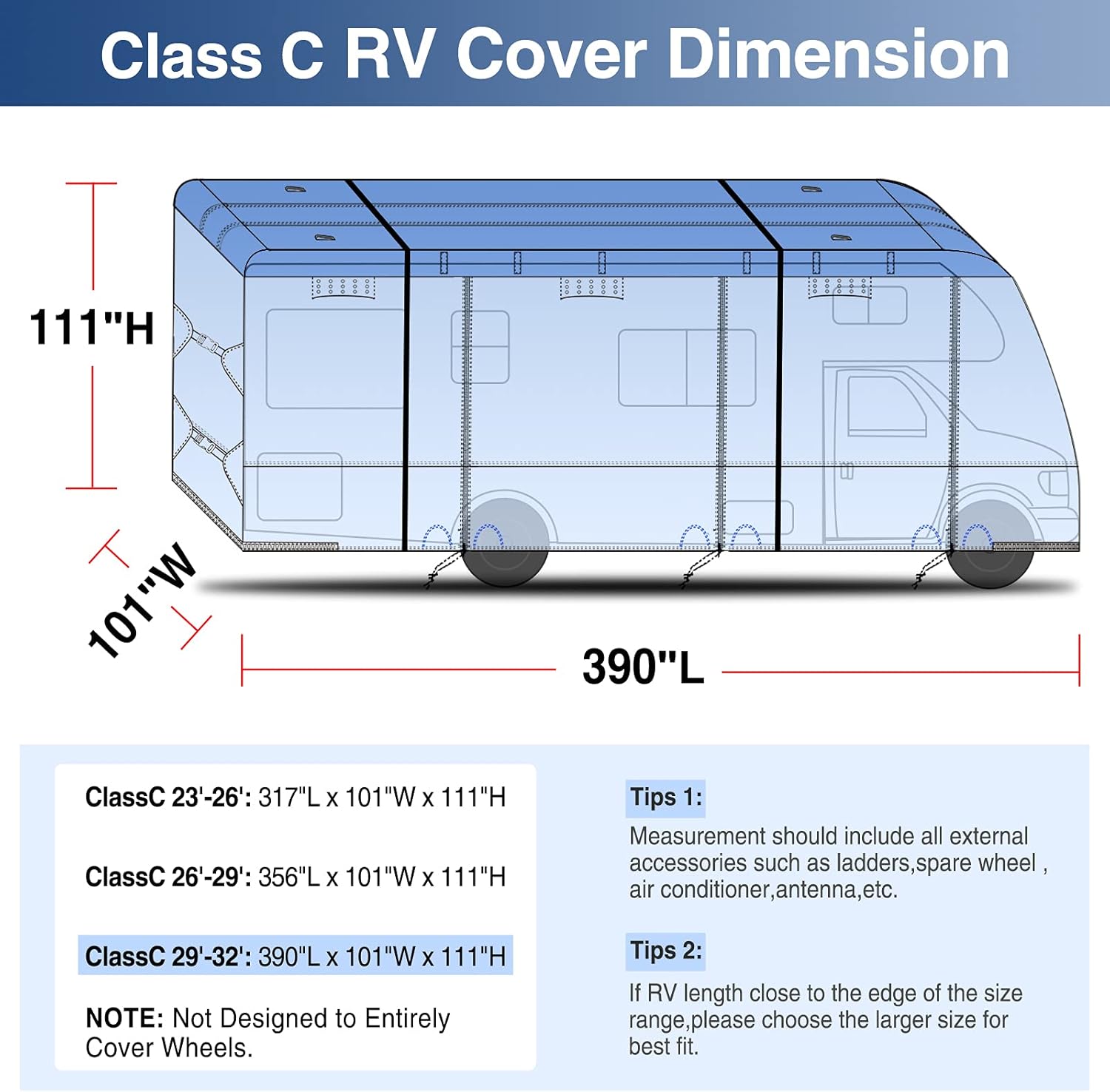 RV Cover for 26' - 29' RV Camper Motorhome with 4 Tire Covers N812