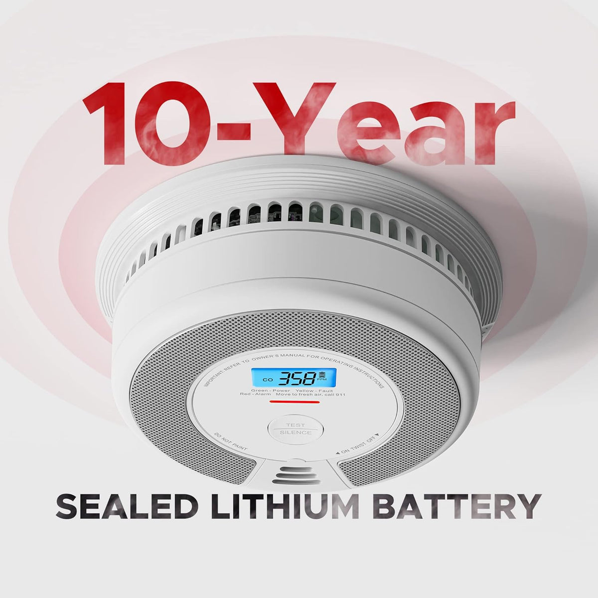 10-Year Battery Dual Sensor Smoke and Carbon Monoxide Detector Alarm with LCD Display, 5-Pack C500