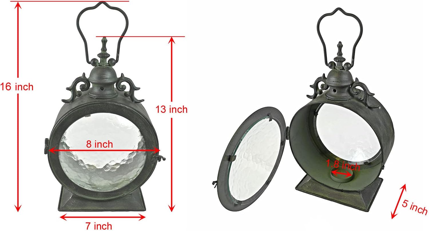 Metal Round Hanging Candle Lantern with Curved Glass Insert B5700