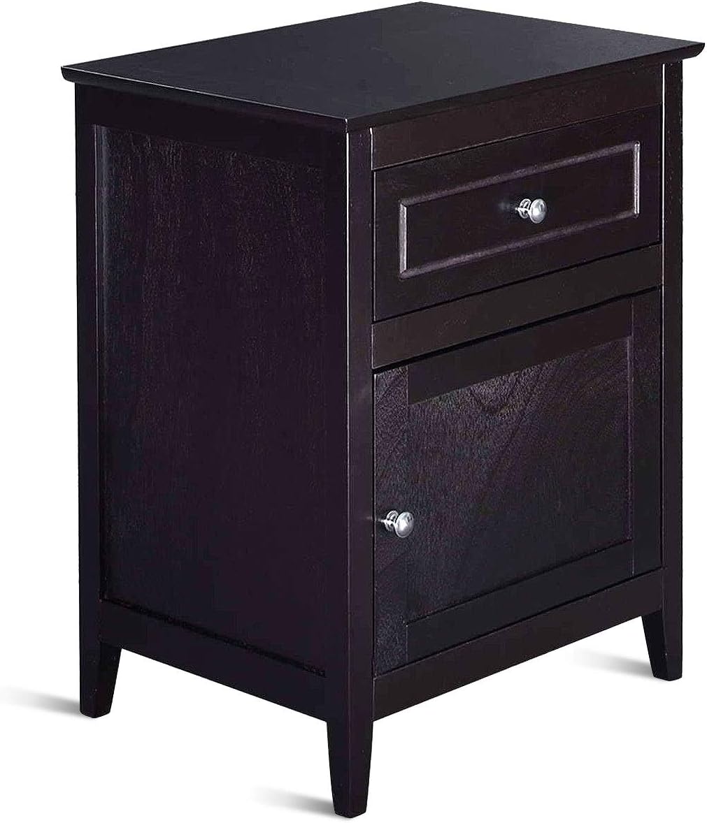 Espresso Wooden End Table with Drawer and Cabinet W70663