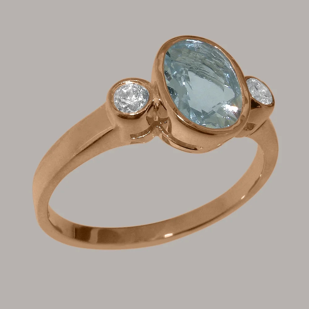 18k Rose Gold Natural Aquamarine & Diamond Ring Y2220