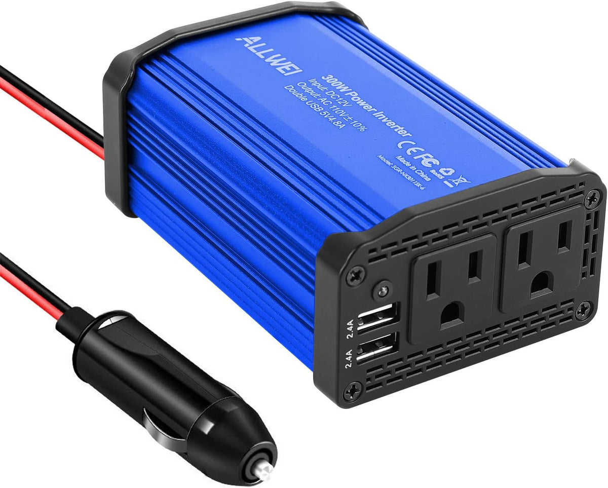 300W Power Inverter Car DC 12V to 110V AC Converter Dual USB Charging Ports Black Pack of 2 B94395