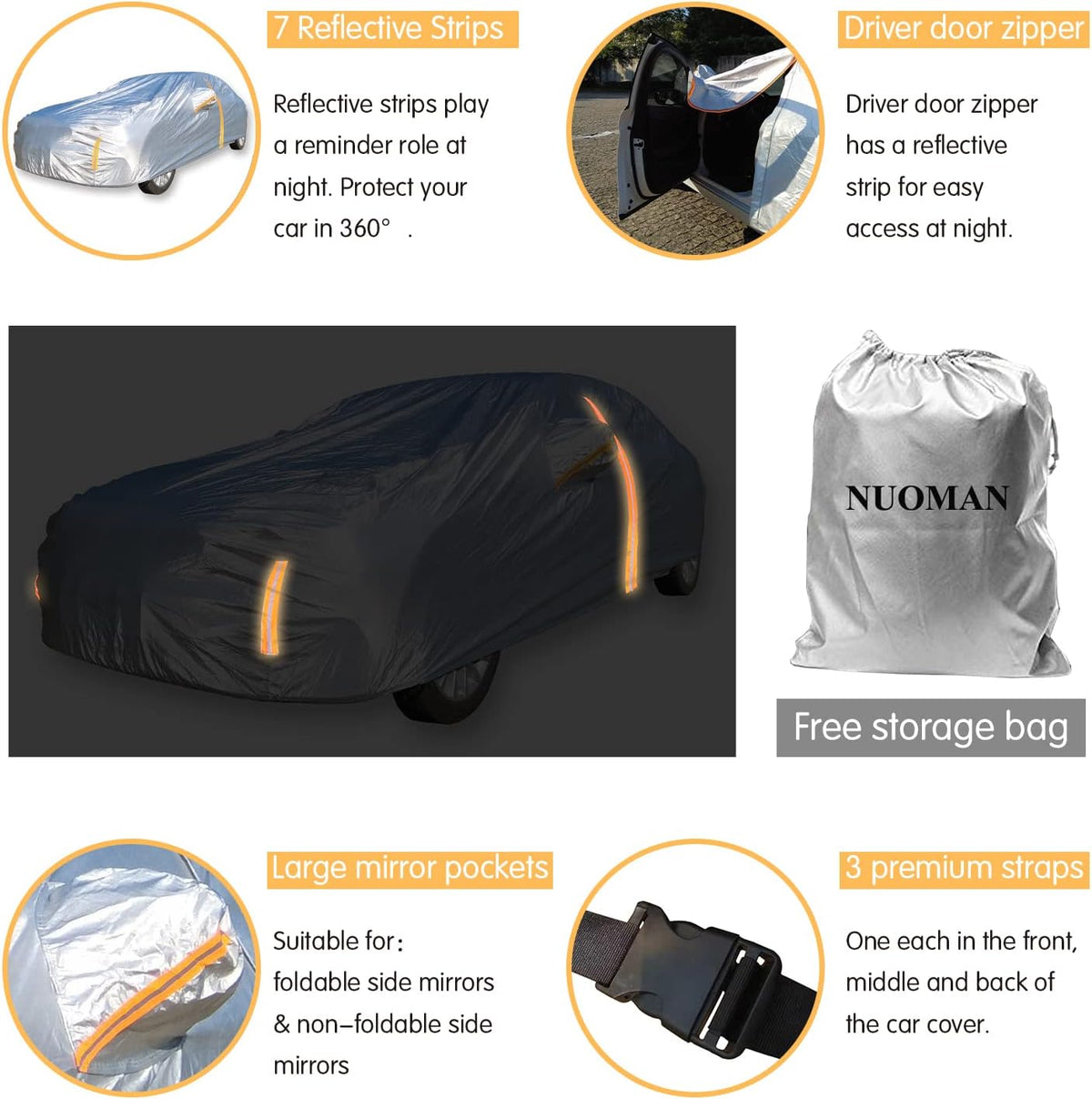 6 Layers Waterproof Cotton Car Cover with Zipper Y1248