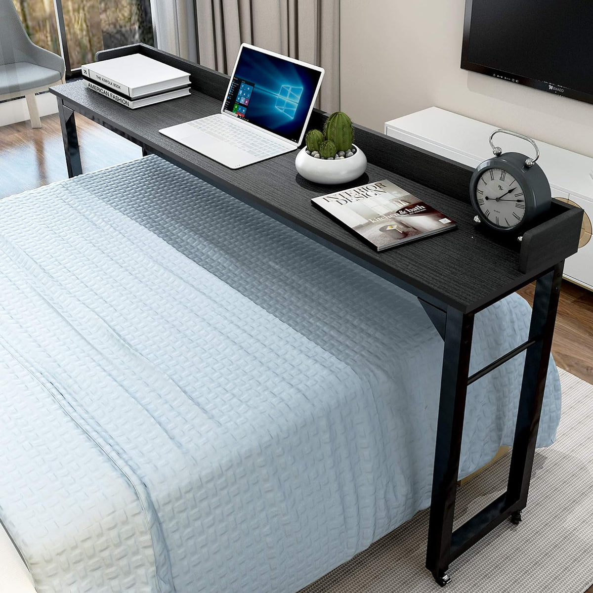 Overbed Table with 4 Wheels for Full/Queen Size Bed Frame E234651