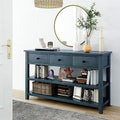 Mid-Century Style Console Table with Three Top Drawers and Two Open Bottom Shelves, Pine Solid Wood Frame and Legs F122