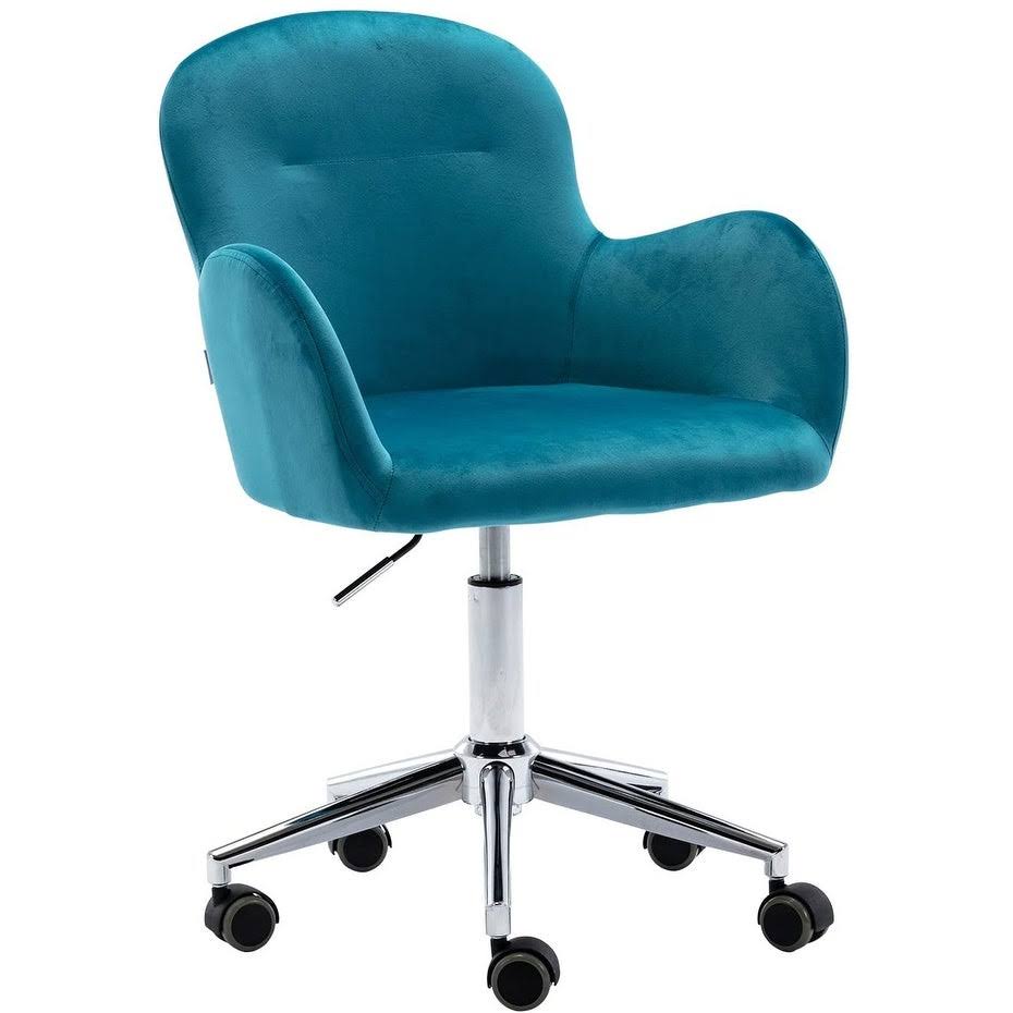 Velvet Swivel Desk Chair with Metal Base and Arms F46343