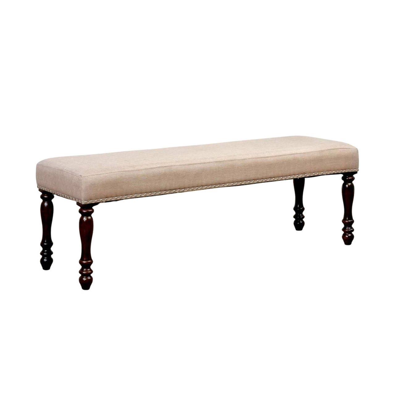 Cherry Brown Wooden Bench with Padded Fabric Seat P749797